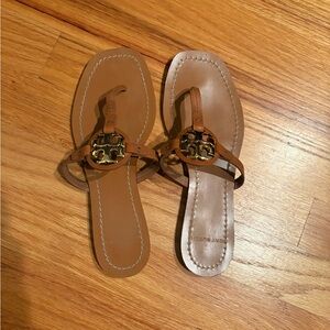 Tory Burch Tan Sandals with Gold Embellishment
